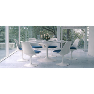 Table ronde blanche en fibre de verre 110cm Tulipe -  Prix Bas !