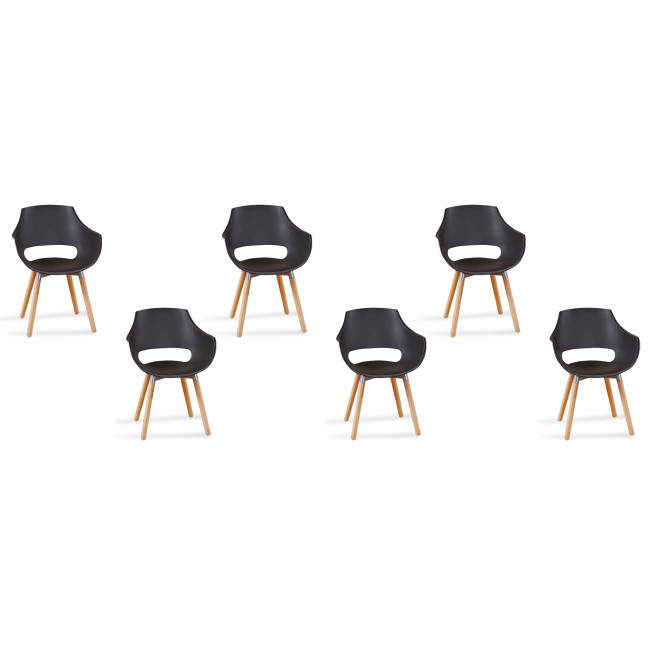 Lot de 6 fauteuils noirs avec piètement bois – Treia