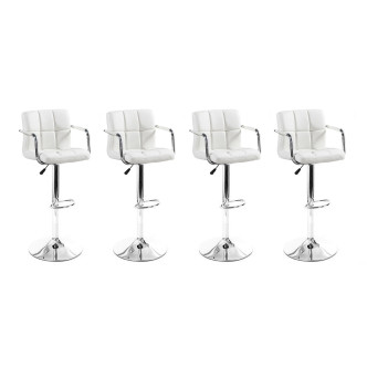 Lot de 4 tabourets de bar blancs en simili avec accoudoirs - Senna 