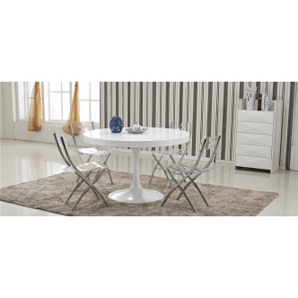 Table à manger ronde blanche extensible Isola - Finition Laquée