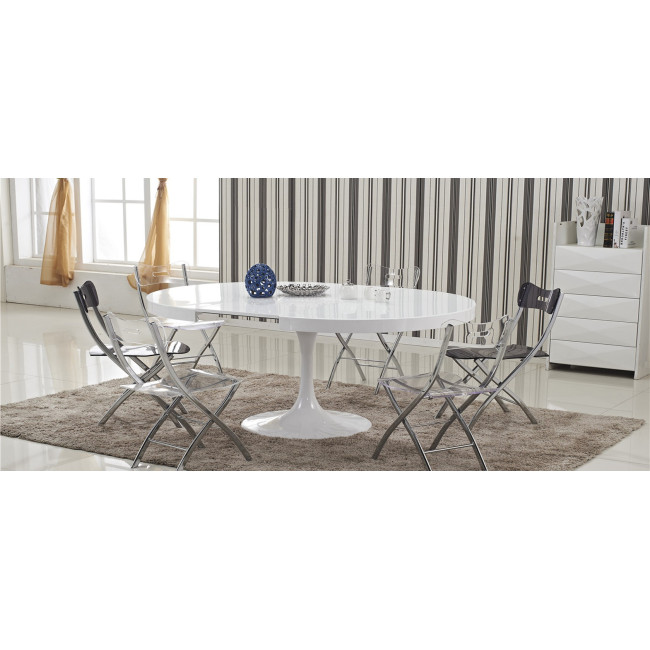 Table à manger ronde blanche extensible Isola - Finition Laquée