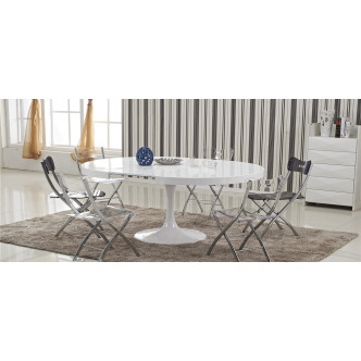 Table à manger ronde blanche extensible Isola - Finition Laquée