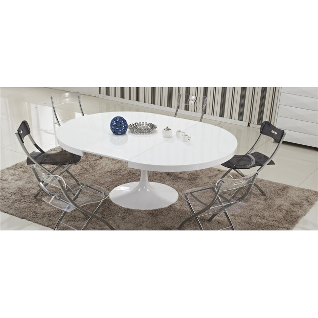 Table à manger ronde blanche extensible Isola - Finition Laquée