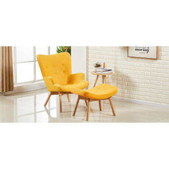 Fauteuil jaune en velours avec pieds en bois - Stockholm