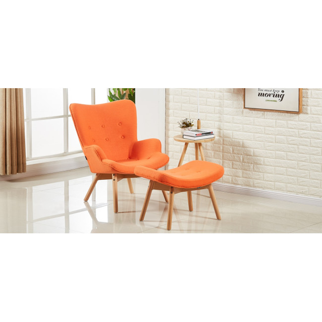 fauteuil orange scandinave avec repose pieds - Stockholm