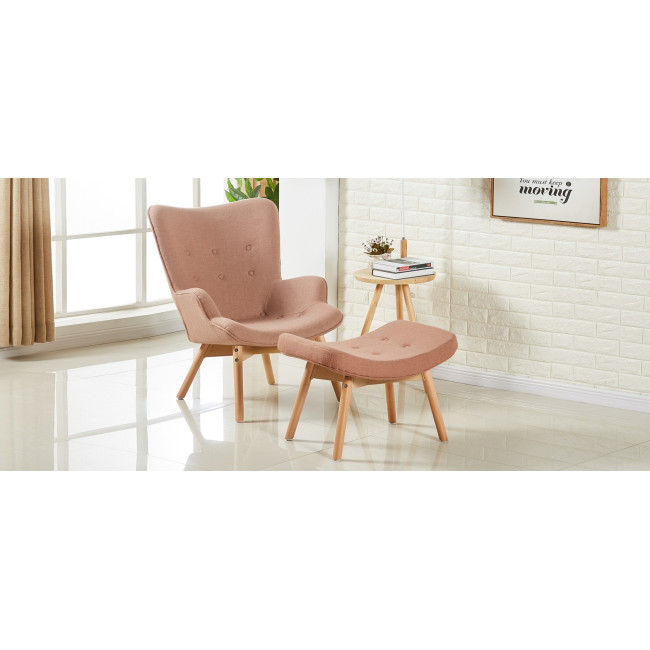 Fauteuil scandinave saumon avec repose pieds | Stockholm