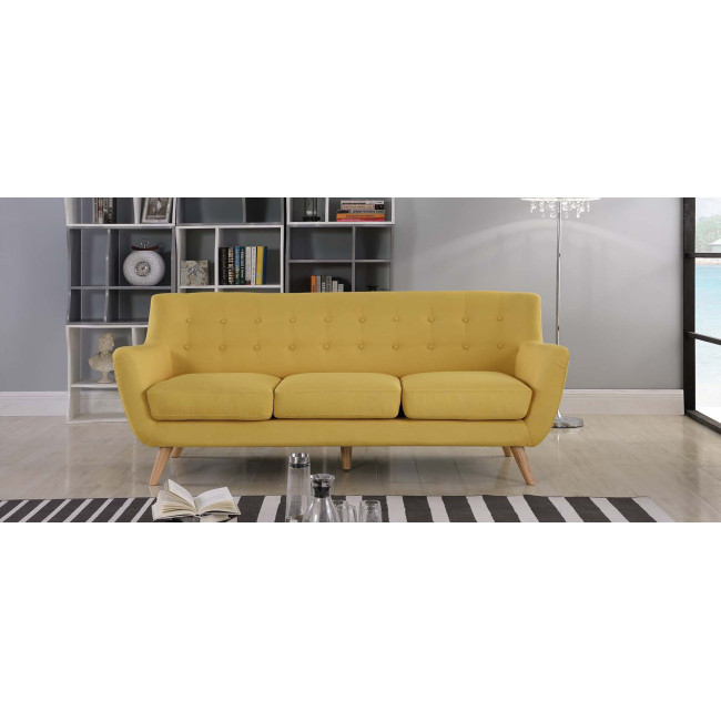 Canapé 3 places scandinave en tissu jaune moutarde Nils - Stocks limités