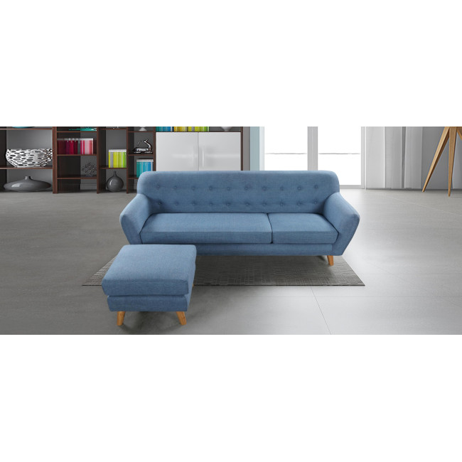 Canapé scandinave 4 places en tissu bleu Sven - Pas Cher
