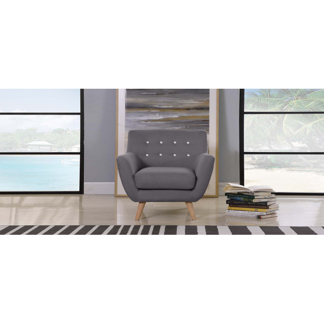 Fauteuil scandinave en tissu gris Nils - Offre à ne pas manquer