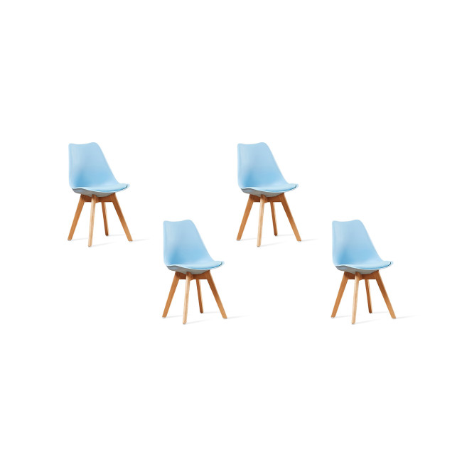 Lot de 4 chaises scandinaves bleues tendance avec pieds en bois - Bjorn 