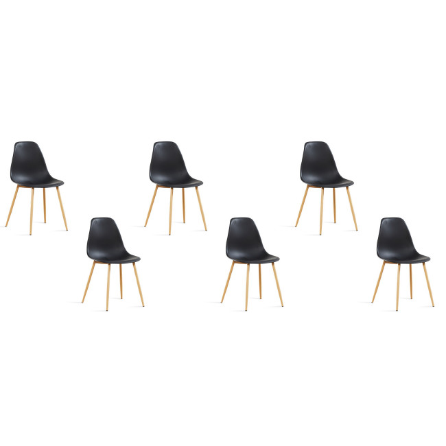 Lot de 6 chaises scandinaves noires plastique renforcé - Ela