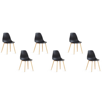 Lot de 6 chaises scandinaves noires plastique renforcé - Ela