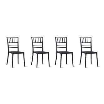 Lot de 4 chaises en plastique renforcé noir - Napoléon