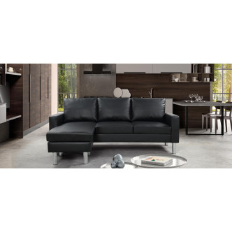 Canapé d’angle réversible en simili noir Nastan – Prix imbattable