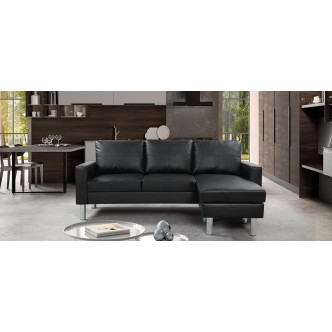 Canapé d’angle réversible en simili noir Nastan – Prix imbattable