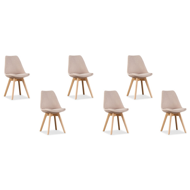 Lot de 6 chaises scandinaves en tissu beige - Bjorn