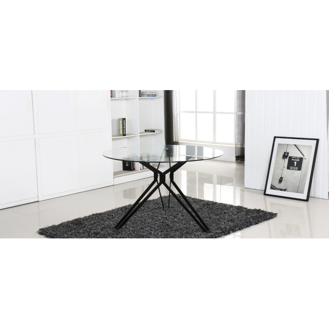 Table à manger ronde en verre et pieds en métal Matera - Offre dingue