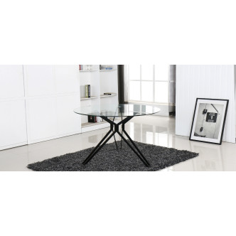 Table à manger ronde en verre et pieds en métal Matera - Offre dingue